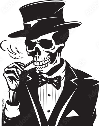 Sophisticated Stogie Badge Smoking Gentleman Skeleton Vector Logo for Elegant Branding 