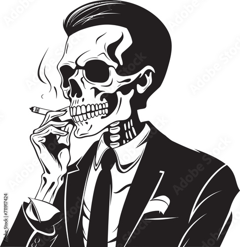 Sophisticated Stogie Badge Smoking Gentleman Skeleton Vector Logo for Elegant Branding 