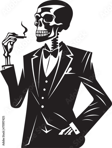 Smoky Swagger Insignia Vector Design for Gentleman Skeleton Icon with Style 