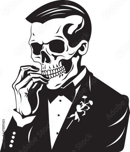 Sophisticated Stogie Badge Smoking Gentleman Skeleton Vector Logo for Elegant Branding 