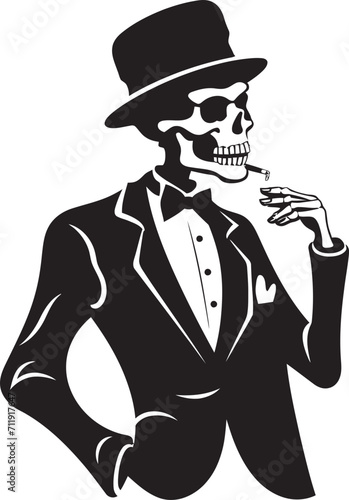 Gentlemanly Smoke Crest Vector Design for Sophisticated Smoking Skeleton Icon 