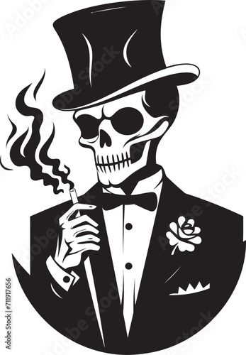 Distinguished Drifter Badge Vector Design for Smoking Gentleman Skeleton Icon 