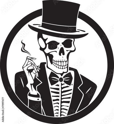 Classic Cigarette Badge Smoking Skeleton Vector Logo for Timeless Panache 