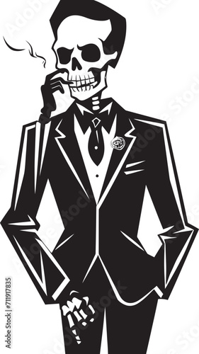 Classic Cigarette Badge Smoking Skeleton Vector Logo for Timeless Panache 