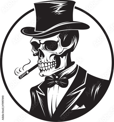 Smoky Swagger Insignia Vector Design for Gentleman Skeleton Icon with Style 
