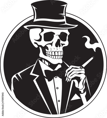 Sophisticated Stogie Badge Smoking Gentleman Skeleton Vector Logo for Elegant Branding 