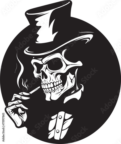 Classic Cigarette Badge Smoking Skeleton Vector Logo for Timeless Panache 