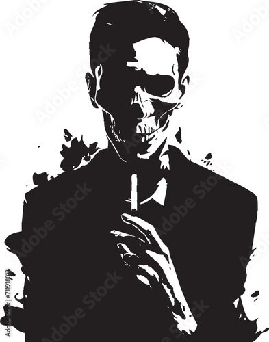 Classic Cigarette Badge Smoking Skeleton Vector Logo for Timeless Panache 
