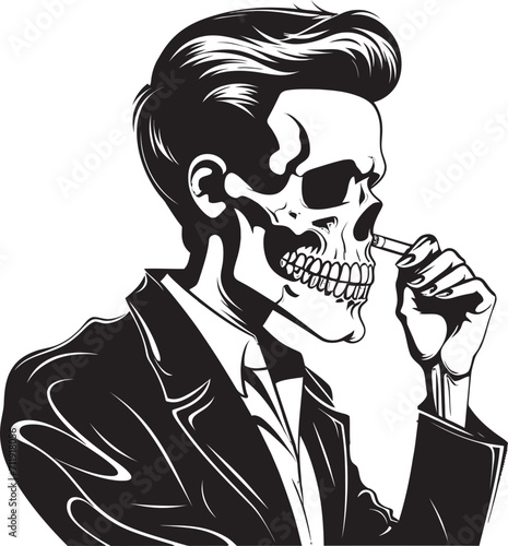 Suave Smoke Rings Insignia Classy Branding in Skeleton Vector Logo 