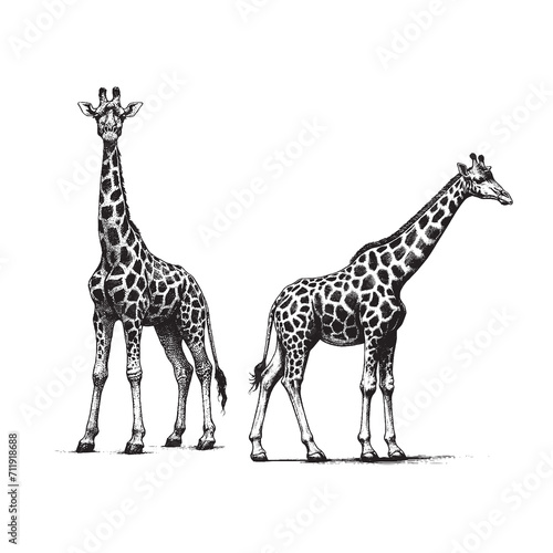 Fototapeta Naklejka Na Ścianę i Meble -  Hand Drawn Illustration of two Giraffes