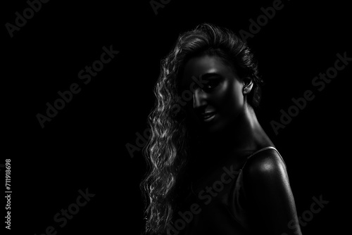 Wallpaper Mural Silhouette of woman in darkness. Portrait on black background Torontodigital.ca