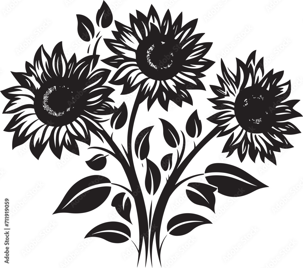 Fototapeta premium Fields of Joy Badge Vector Sunflowers Logo for Uplifting Branding 