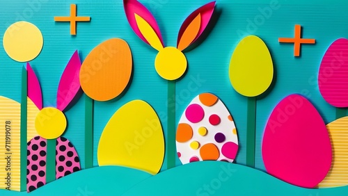 easter background with easter eggs ai generated © Alena Shelkovnikova
