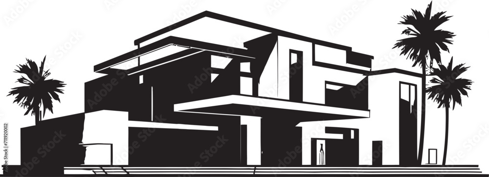 Urban Oasis Insignia Panoramic View Logo Featuring Modern Villa Urban Oasis Insignia Panoramic View Logo Featuring Modern Villa