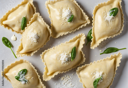 Delicious Italian ravioli filled with ricotta cheese and spinach. Close-up shot.