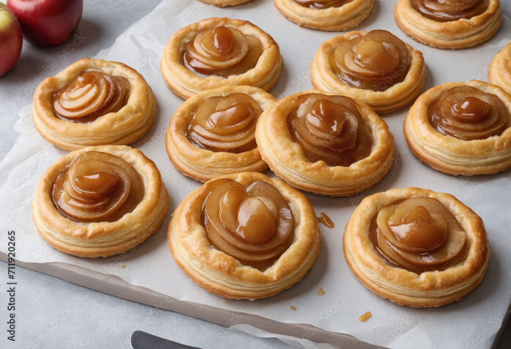 Delicious Caramel Apple Puff Pastry Tarts from the top视图 Delicious Caramel Apple Puff Pastry Tarts from the top视图