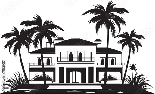 Futuristic Dwelling Crest Panoramic View Logo Featuring Modern Villa 