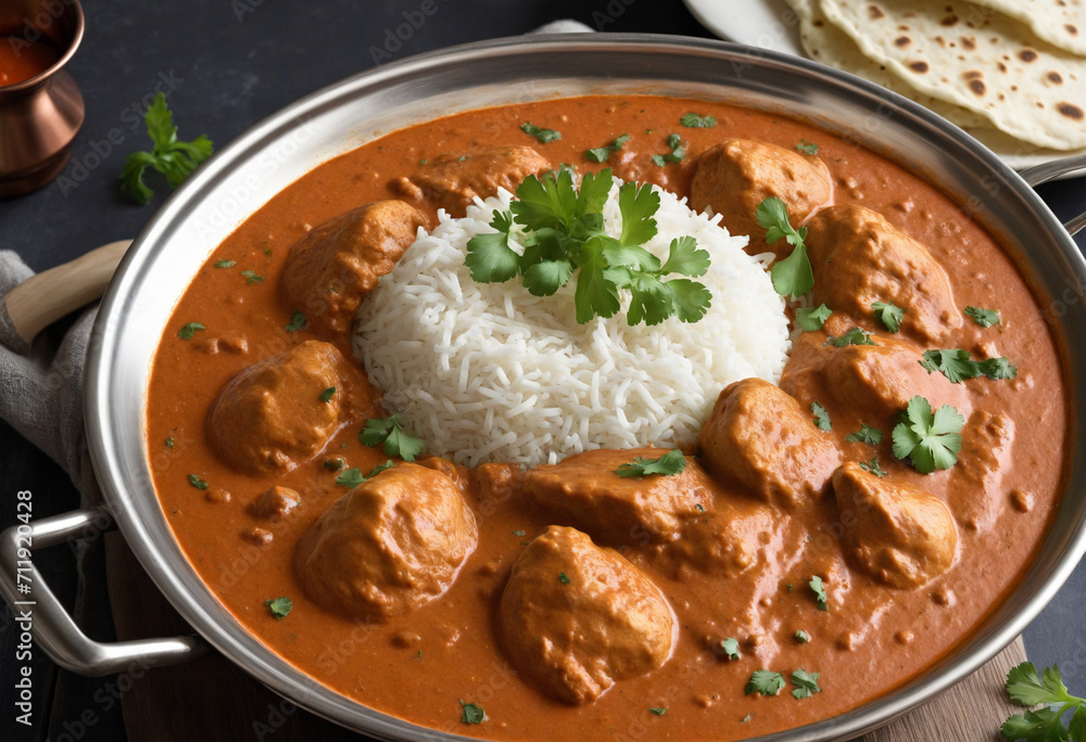 Butter chicken, a chicken curry in creamy tomato sauce Butter chicken, a chicken curry in creamy tomato sauce