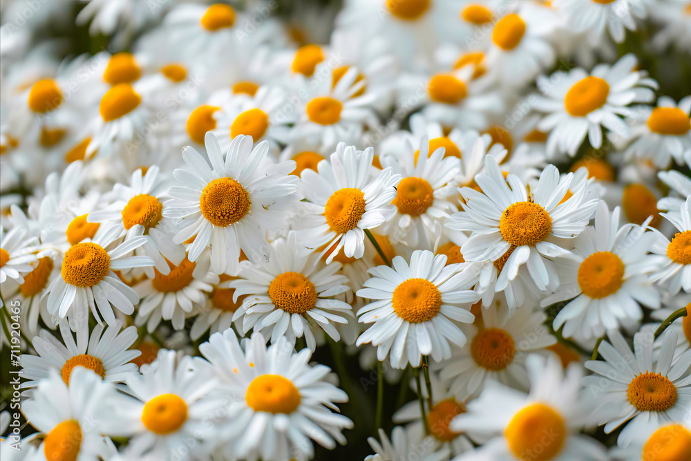 Fototapeta premium White Flowers with Yellow Centers, Chamomile Background