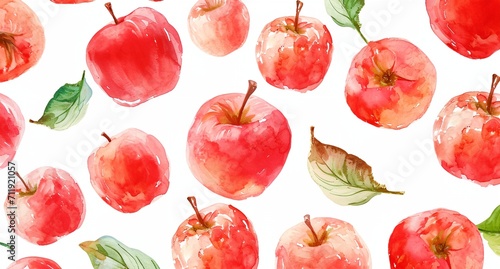 a painting of apples with leaves on a white background © progressman