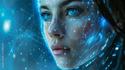 a woman with blue eyes and a futuristic face photo