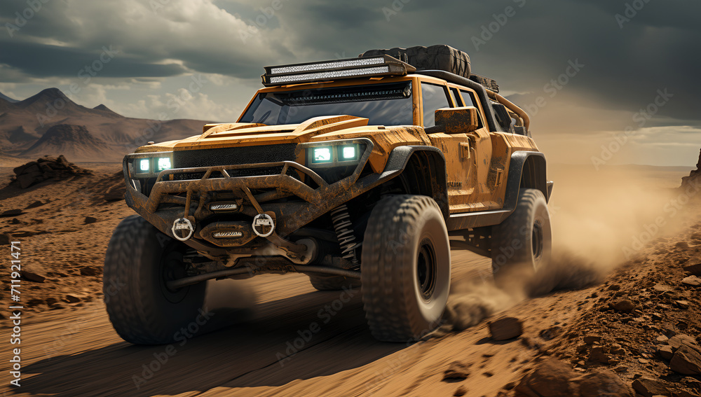 SUV driving through the desert, generative AI SUV driving through the desert, generative AI