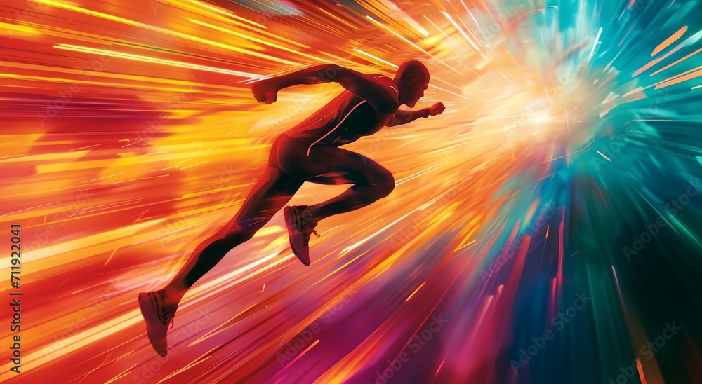 a man running through a colorful explosion of light a man running through a colorful explosion of light