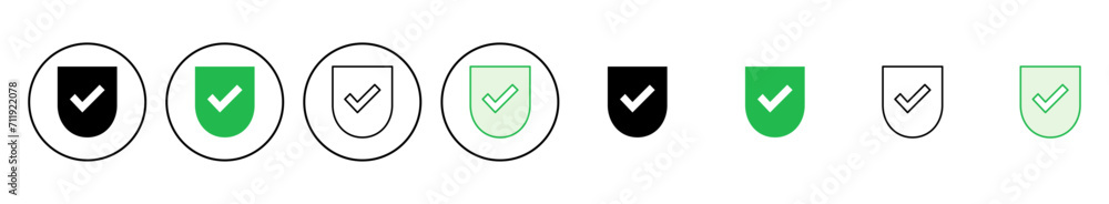 Shield check mark icon set. Protection approve sign. Safe icon vector Shield check mark icon set. Protection approve sign. Safe icon vector