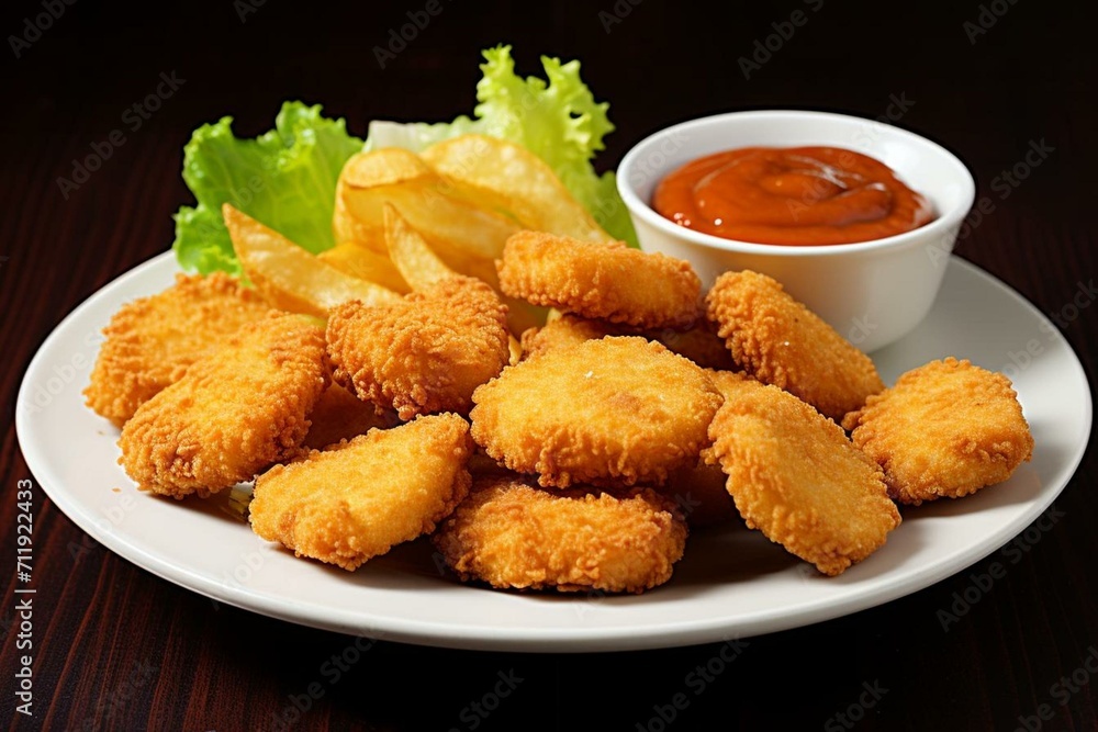 a plate of crispy chicken nuggets - innovative food items. Generative AI a plate of crispy chicken nuggets - innovative food items. Generative AI