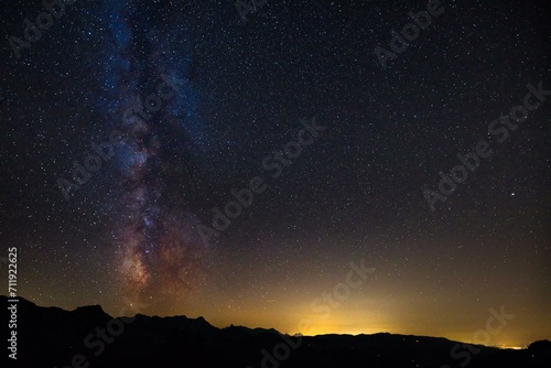 Starry sky with Milky Way, Rueschegg, Switzerland, Europe photo