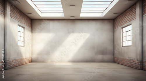 Large spacious empty room with gray concrete walls.