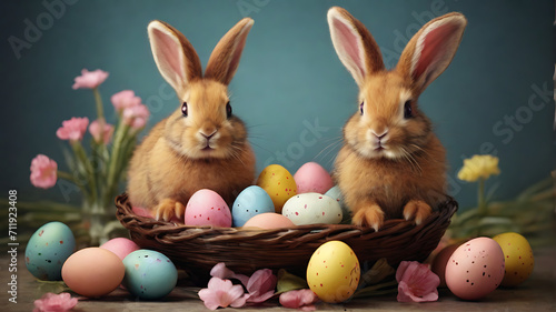 Cute easter hares and easter eggs