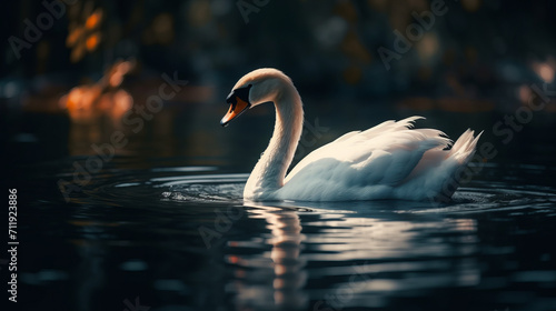 Graceful White Swan Serenade: Wildlife Delights in an Azure Oasis, generative AI