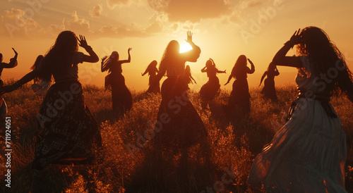 Beautiful women dancing into the sunset. Freedom Concept.