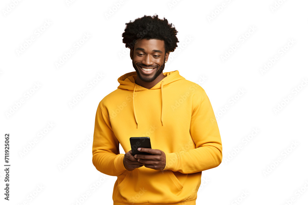 Portrait of a happy person with a mobile phone, isolated on white background Portrait of a happy person with a mobile phone, isolated on white background