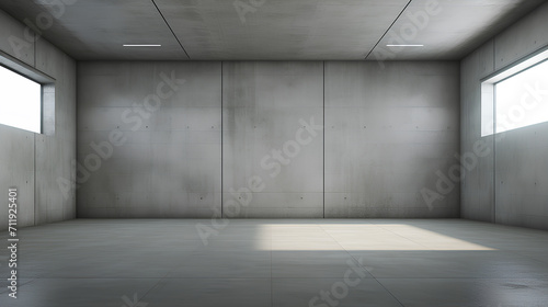 Large spacious empty room with gray concrete walls.
