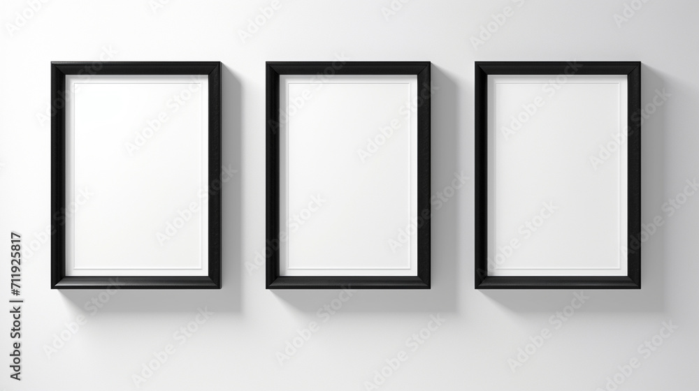 Realistic 3D Render of Black Picture Frames on a White Wall Realistic 3D Render of Black Picture Frames on a White Wall