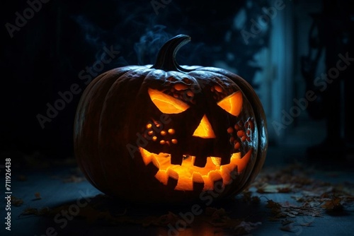 a chilling Halloween pumpkin radiating an eerie glow. Generative AI