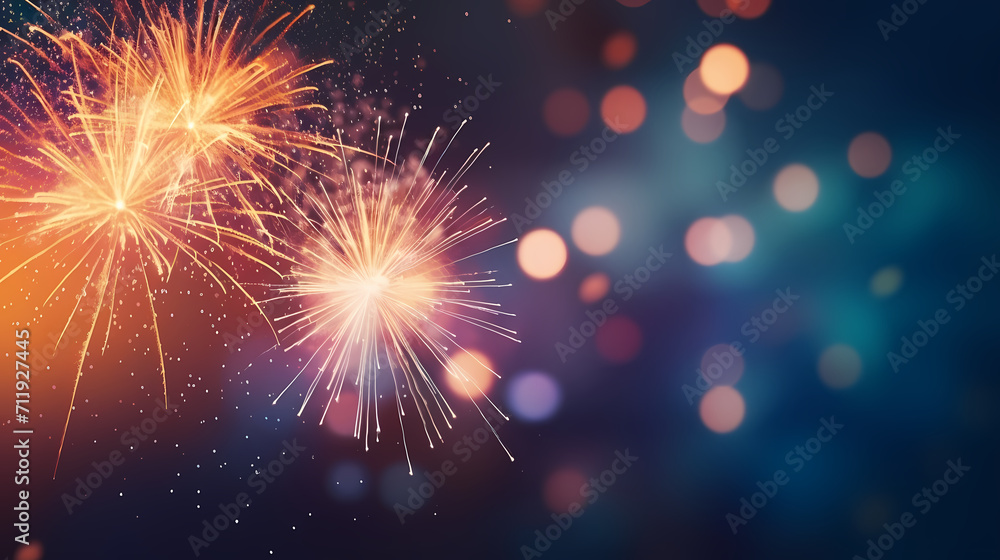 Naklejka premium Beautiful fireworks background at night for holiday decoration