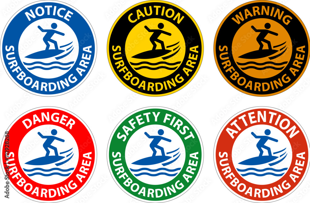 Naklejka premium Water Safety Sign Warning - Surfboarding Area