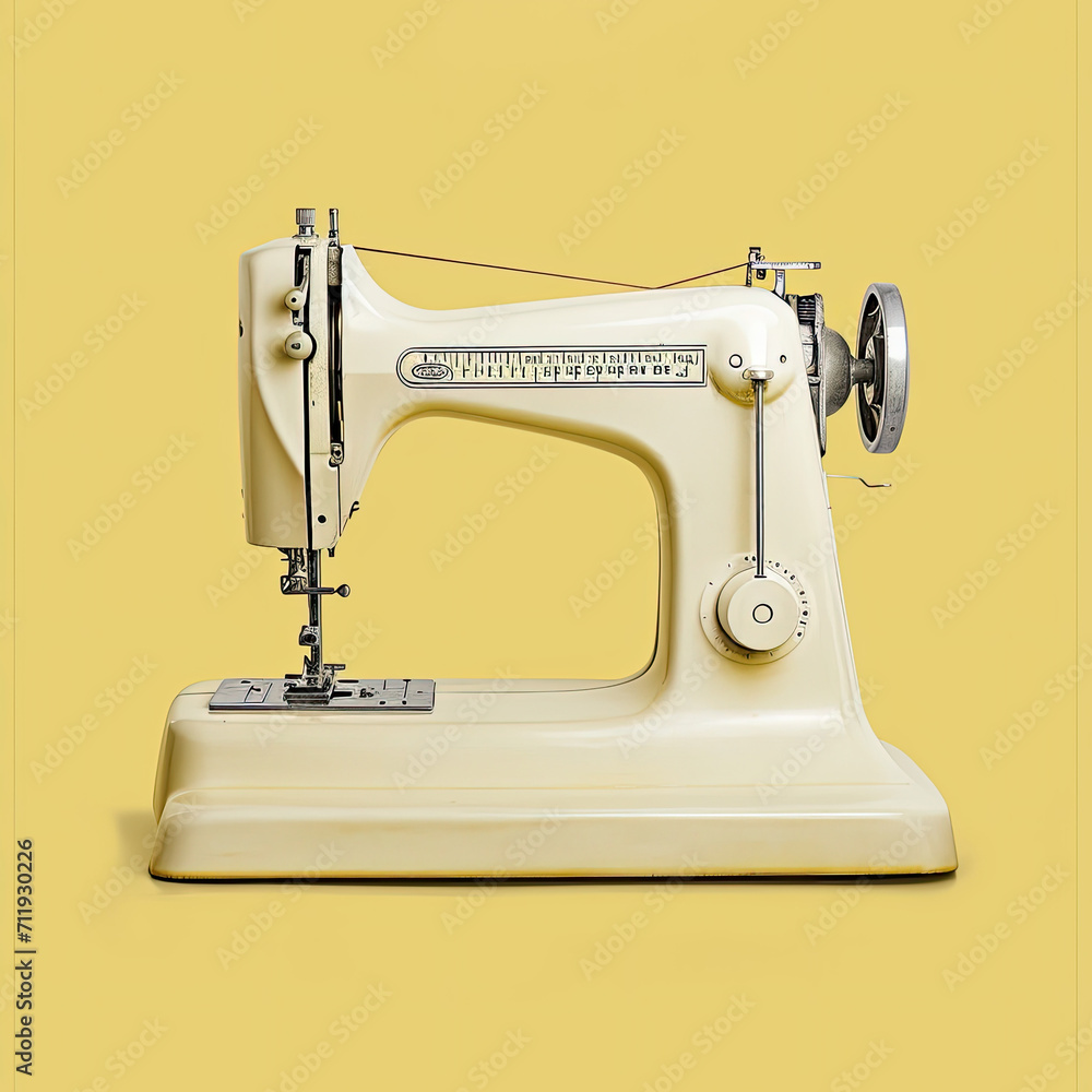 Vintage Sewing Machine on Pastel Yellow Background