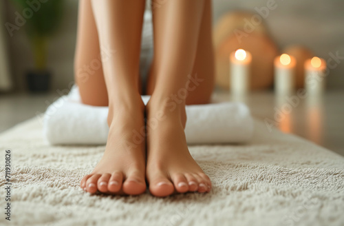 beautiful women's legs at a spa for a pedicure treatment on minimalistic background © Verzh