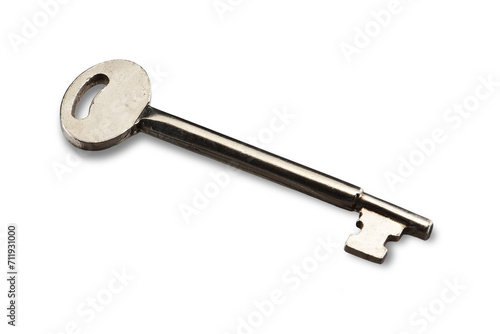 Old silver mortice lock key on white © Vivacity Images