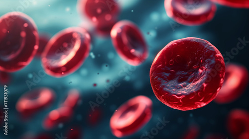 close up of blood cells, leukocytes, erythrocytes bloodstream photo