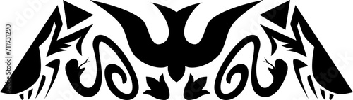 Mantis and snake vector ornament Mantis guards swallow's nest, snake defeated,black & white.