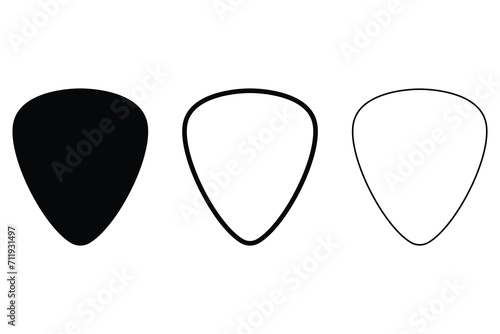 Guitar pick icons set. Different versions in a flat design. Guitar pic vector design illustration. Set of blank solid and line guitar picks vector icon isolated on white background. photo