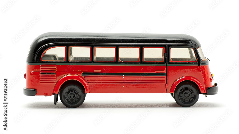 Isolated Red and Blue Toy Bus on White Background