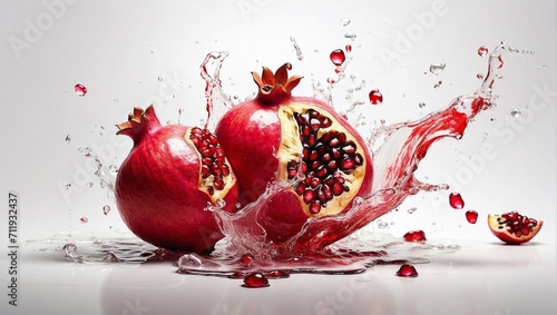 Pomegranate splash art on a completely white background