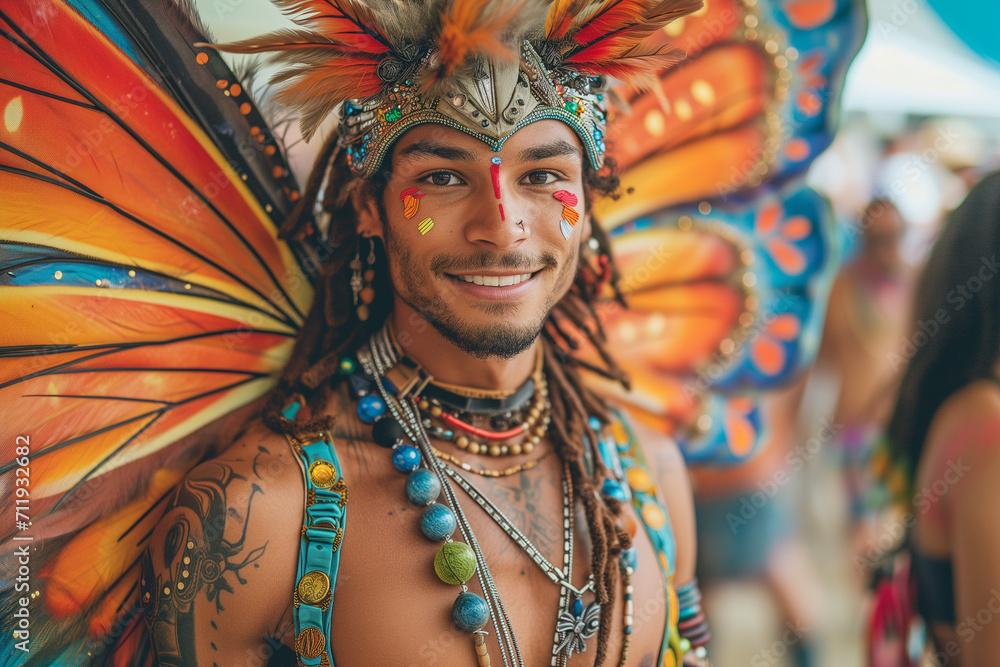 Male Fairy Costume, Man at Carnival and Birthday Party, African American Man in Tribal Clothing with Magical Butterfly Wings, Straight out of a Fairy Tale and Circus Fairs Male Fairy Costume, Man at Carnival and Birthday Party, African American Man in Tribal Clothing with Magical Butterfly Wings, Straight out of a Fairy Tale and Circus Fairs