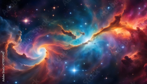 wallpaper of cosmic scene featuring a vibrant and colorful nebula with swirling gases and celestial wonders background.